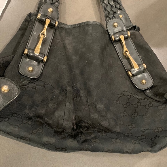 Set of Gucci monogram black shoulder purse w/ COA and Jackie wallet bundle. - Picture 11 of 14